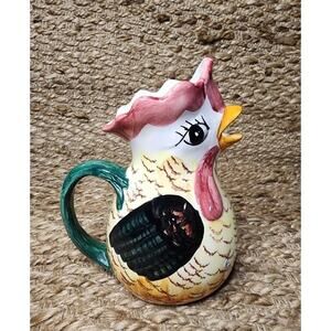 Vintage Intrada Hand Painted Italian Ceramic Rooster Pitcher Made in Italy 32oz